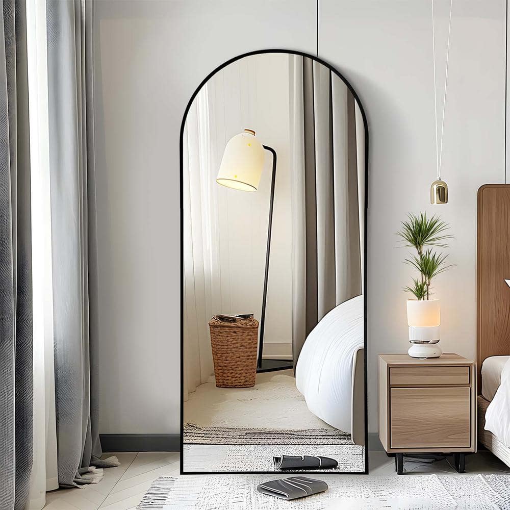 Black 31 in. W x 71 in. H Arched Full-Length Mirror Large Aluminum Framed F