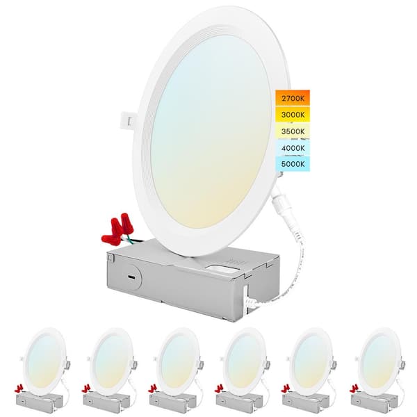 LUXRITE 8 in. 23-Watt CCT 3000K, 4000K, 5000K Canless Ultra Thin J-Box Remodel Integrated LED Recessed Light Kit Baffle (6-Pack)