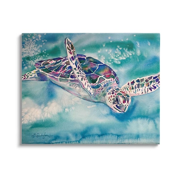 The Stupell Home Decor Collection Sea Turtle Swimming Ocean Water Reptile Watercolor Design by MB Cunningham Unframed Animal Art Print 30 in. x 24 in.