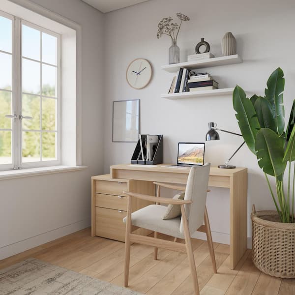 Nexera Chrono 57 in. W Natural Blonde Oak 2 Piece Home Office Set