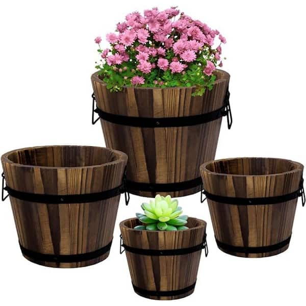 Wooden Whiskey Barrel Planters (4-Pack)