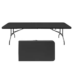 96 in. Folding Table, Portable Plastic Table for Camping, Picnics, Parties, High Load Bearing Foldable Table Black