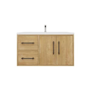 Victoria 36 in. W x 20 in. D x 22 in. H Single Sink Floating Bath Vanity in Oak with White Acrylic Top