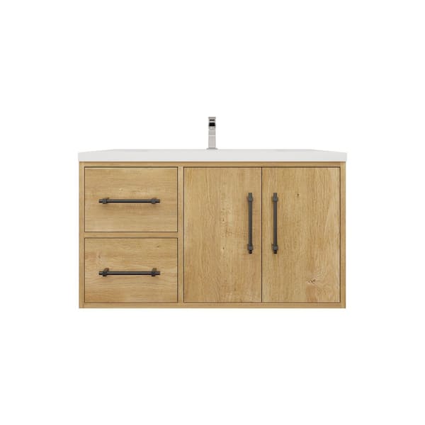 Victoria 36 in. W x 20 in. D x 22 in. H Single Sink Floating Bath Vanity in Oak with White Acrylic Top