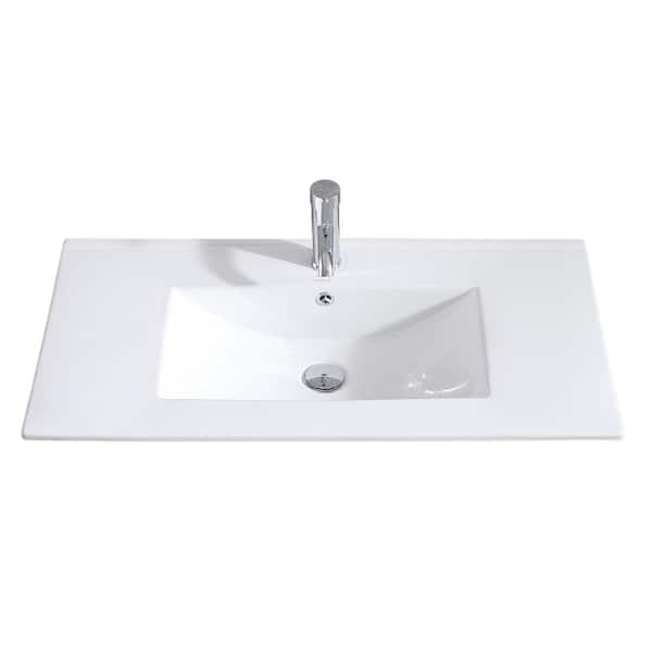 Kuomih 18 in. W x 32 in. D Ceramic Vanity Top with Single Faucet Holes with White Basin