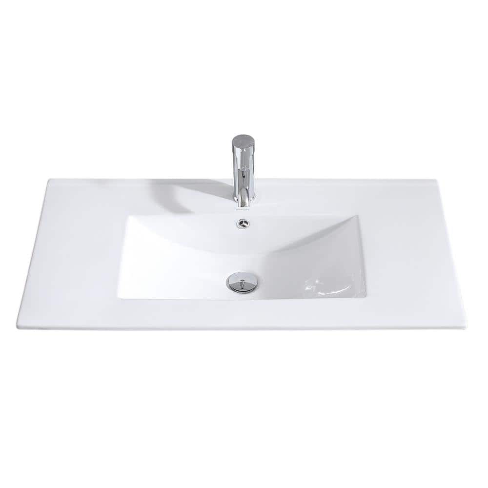 TOBILI 18 in. W x 32 in. D Ceramic Vanity Top with Single Faucet Holes ...