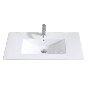 18 in. W x 32 in. D Ceramic Vanity Top with Single Faucet Holes with White Basin