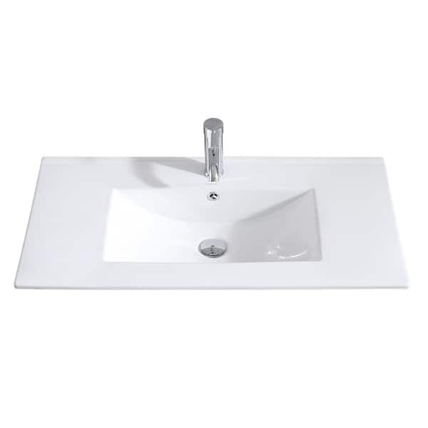 TOBILI 18 in. W x 32 in. D Ceramic Vanity Top with Single Faucet Holes with White Basin