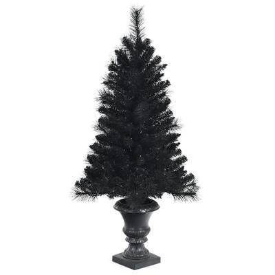 4 ft. Black Pre-Lit Artificial Christmas Tree Potted Xmas with 100 Orange LED Lights