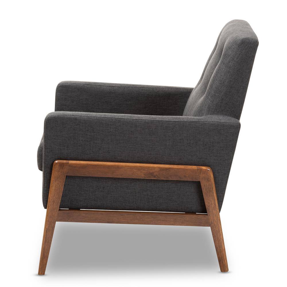 Dark Grey Faux Leather and Wood Accent Chair