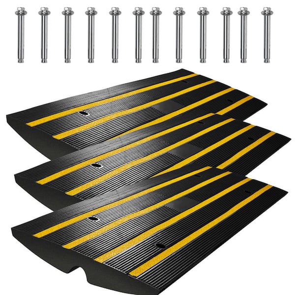Curb Ramp 3 Pack Rubber Driveway Ramps Heavy Duty 33069 lbs. Weight Threshold Ramp 2.6-in. High Curbside Bridge Ramps