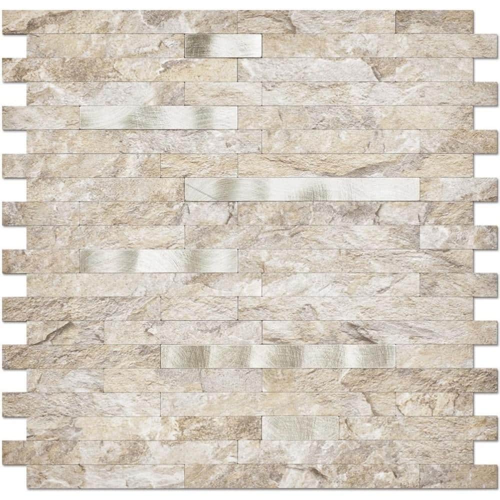10-Sheet Peel and Stick Backsplash Wall Tile, PVC Mixed Metal Wall Panel in