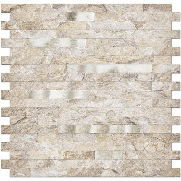 Angel Sar 10-Sheet Peel and Stick Backsplash Wall Tile, PVC Mixed Metal Wall Panel in Sandstone for Kitchen