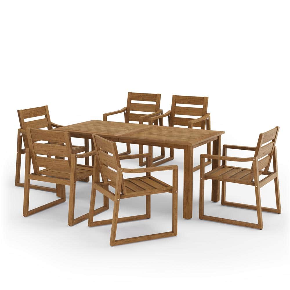 7-Piece Brown Recycled Plastic Outdoor Dining Set with Armchairs