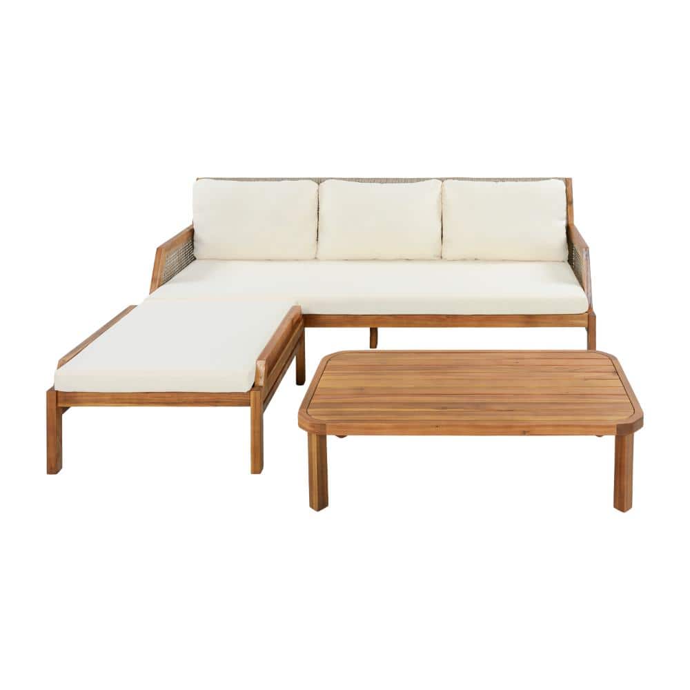 3 Piece Acacia Wood Patio Furniture Set,Outdoor Sectional Sofa Set,with Soft Cream Cushions for Garden,Backyard price history on PriceWatchPro