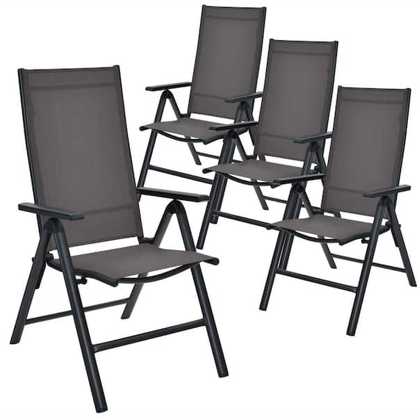 HONEY JOY Gray Folding Outdoor Dining Chairs Adjustable Reclining Back Chairs Suitable for Outdoor and Indoor (4-Pack)