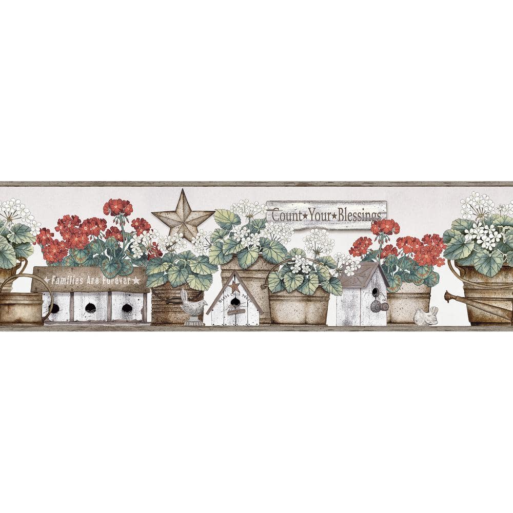 Chesapeake Geranium Multicolor Flower Pot Multicolor Wallpaper Border ...