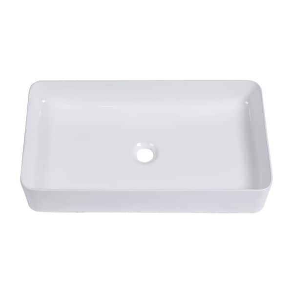 Tatahance 24 in. x 14 in . Rectangular Vessel Bathroom Sink in White Ceramic