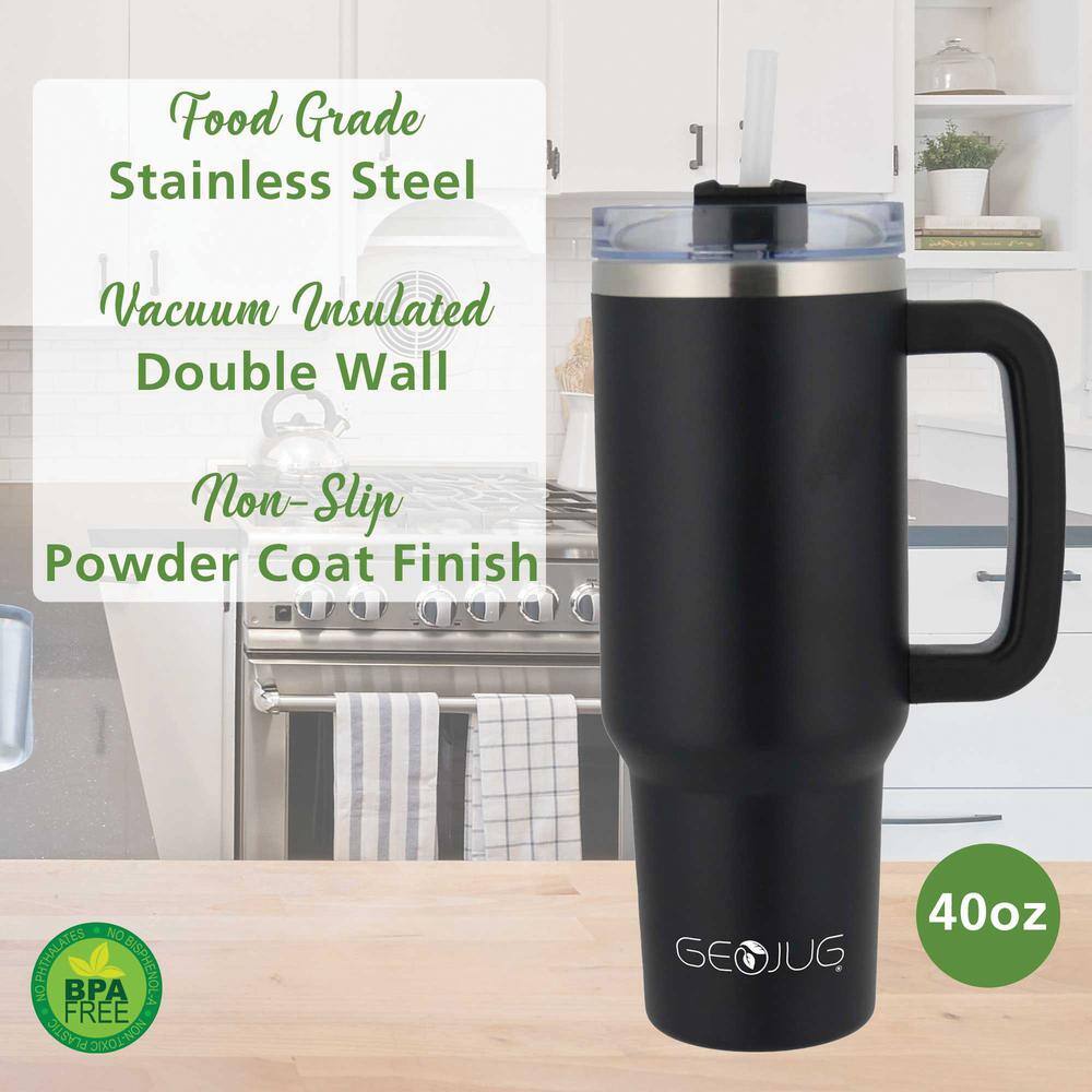 40 oz Black Stainless Steel Insulated Travel Tumbler with Handle