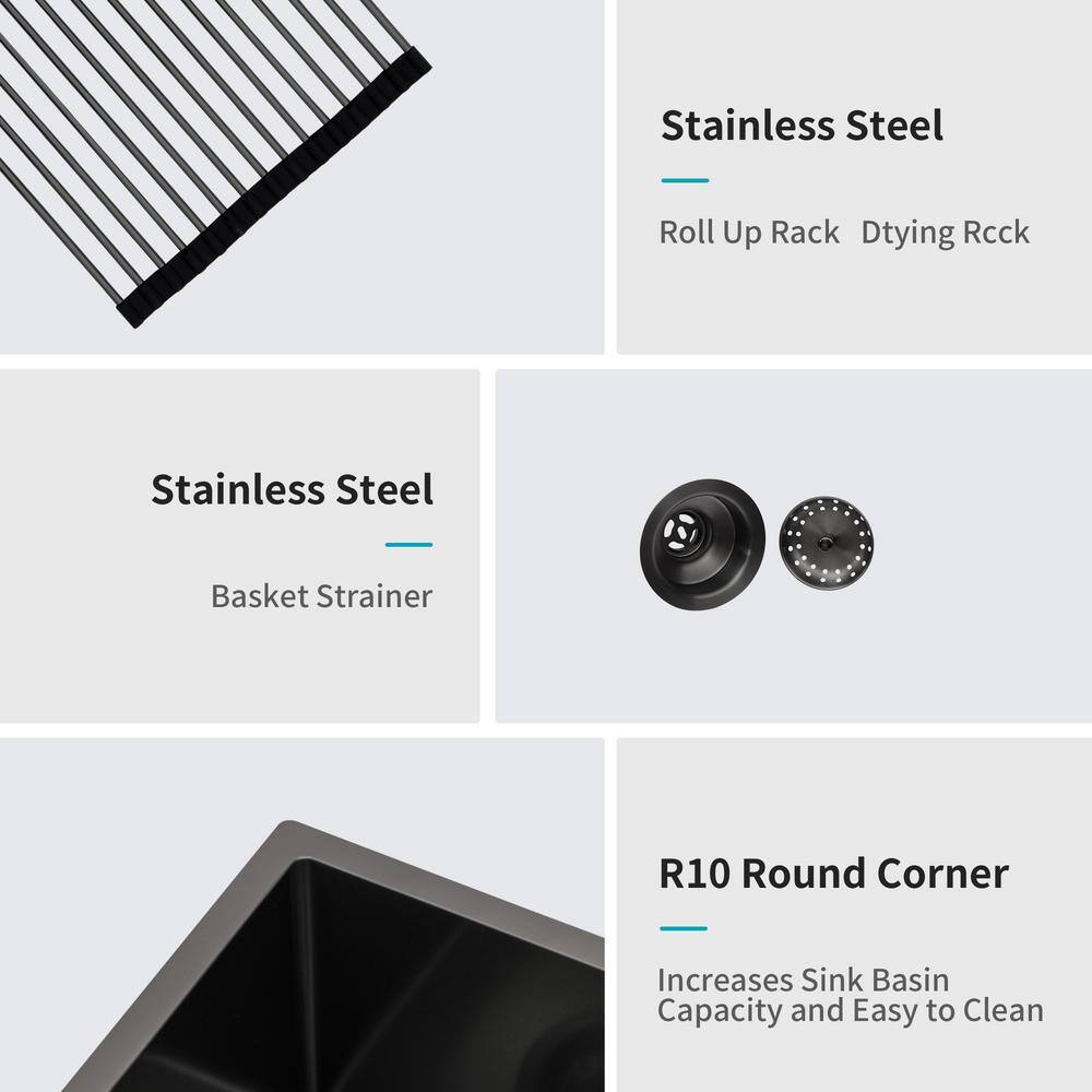 Gunmetal Black 24" Stainless Steel Farmhouse Apron-Front Kitchen Sink