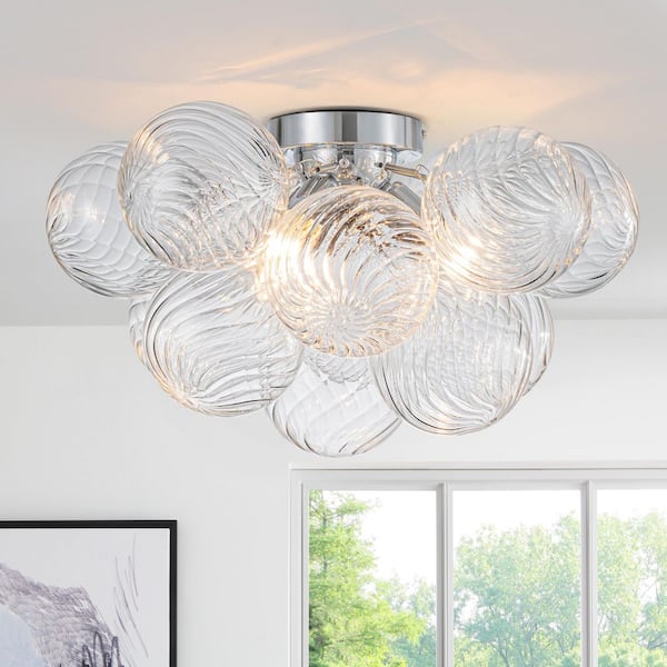 18.5 in.Modern Flush Mount Ceiling Light with Swirl Glass Globes,Chrome Finish 13-Light Fixture for Bedroom,Living Room