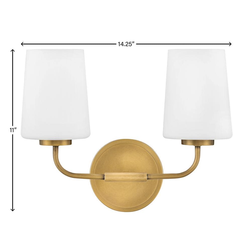Lark Kline Heritage Brass 2-Light Dimmable Vanity with Etched Opal Shades