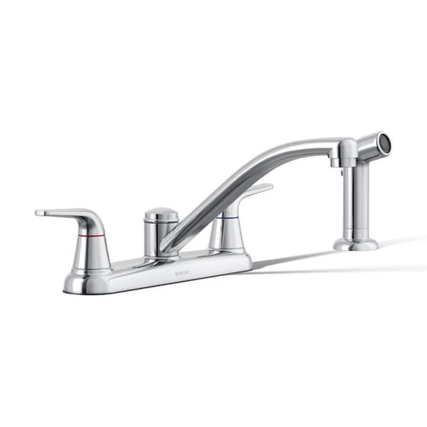 Jolt Double Handle Standard Kitchen Faucet with Pull Out Spray Wand in Polished Chrome