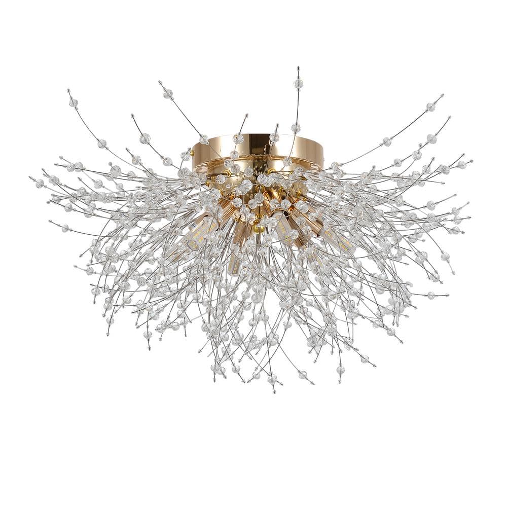 19.7 in. W 6-Light Gold Modern Sputnik Firework Crystal Chandelier Flush Mo