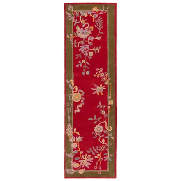 Metro 2 ft. x 8 ft. Red/Green Ornate Floral Border Runner Rug
