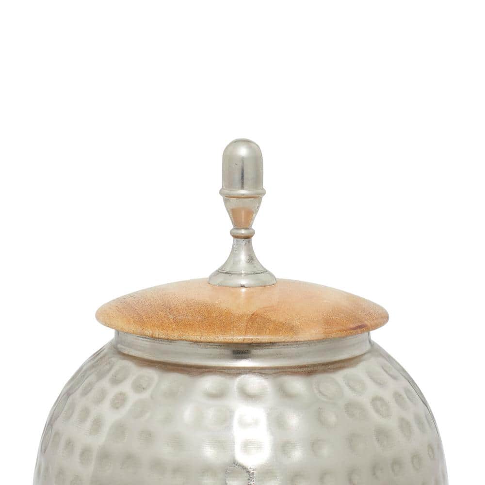 Tarnished Silver and Wood Abstract Decorative Jar 8" x 12"