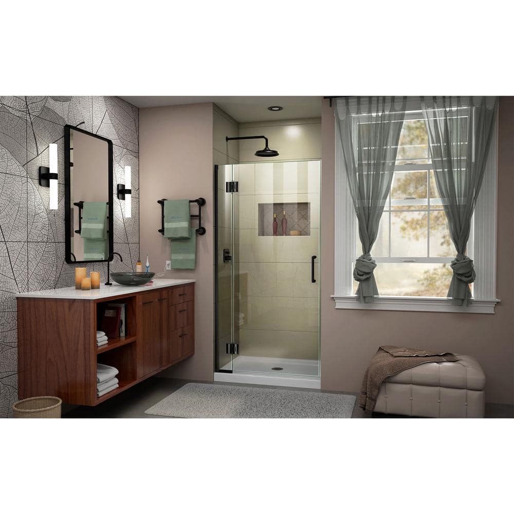 Unidoor-X 36" Frameless Clear Glass Shower Door with Matte Black Hardware