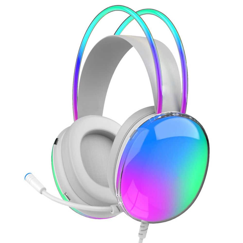 490 RGB White Pro-Wired 7.1 Surround Sound Gaming Over The Ear Headphones W/ Mic