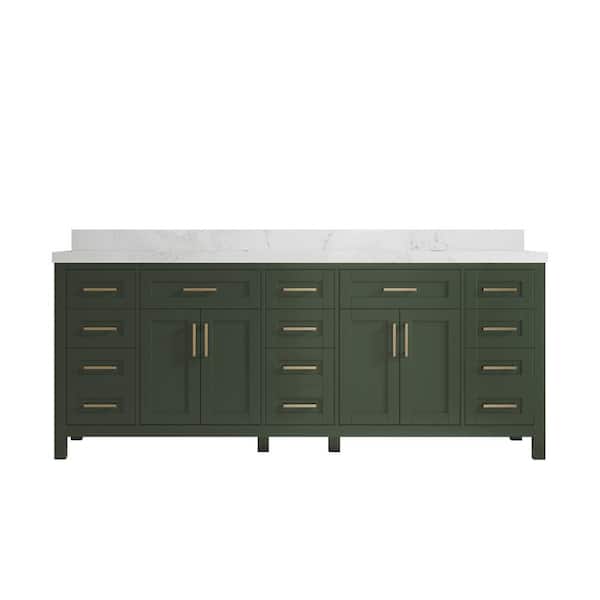 Willow Collections Cambridge 84 in. W x 22 in. D x 36 in. H Double Sink Bath Vanity in Pewter Green with 2 in Empira Quartz Top