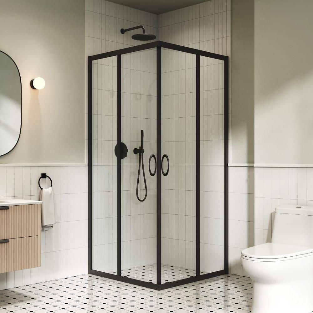 Breeze 34 in. x 34 in. x 72.83 in. Square Corner Clear Sliding Door in Matte Black price history on PriceWatchPro