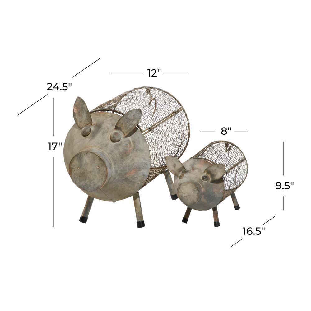 Rustic Brown Metal Pig Planter Set for Indoor/Outdoor