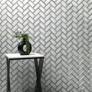 Ice Bevel Herringbone 13 in. x 11 in. Glossy Glass Mesh-Mounted Mosaic Tile (10.6 sq. ft. / case)