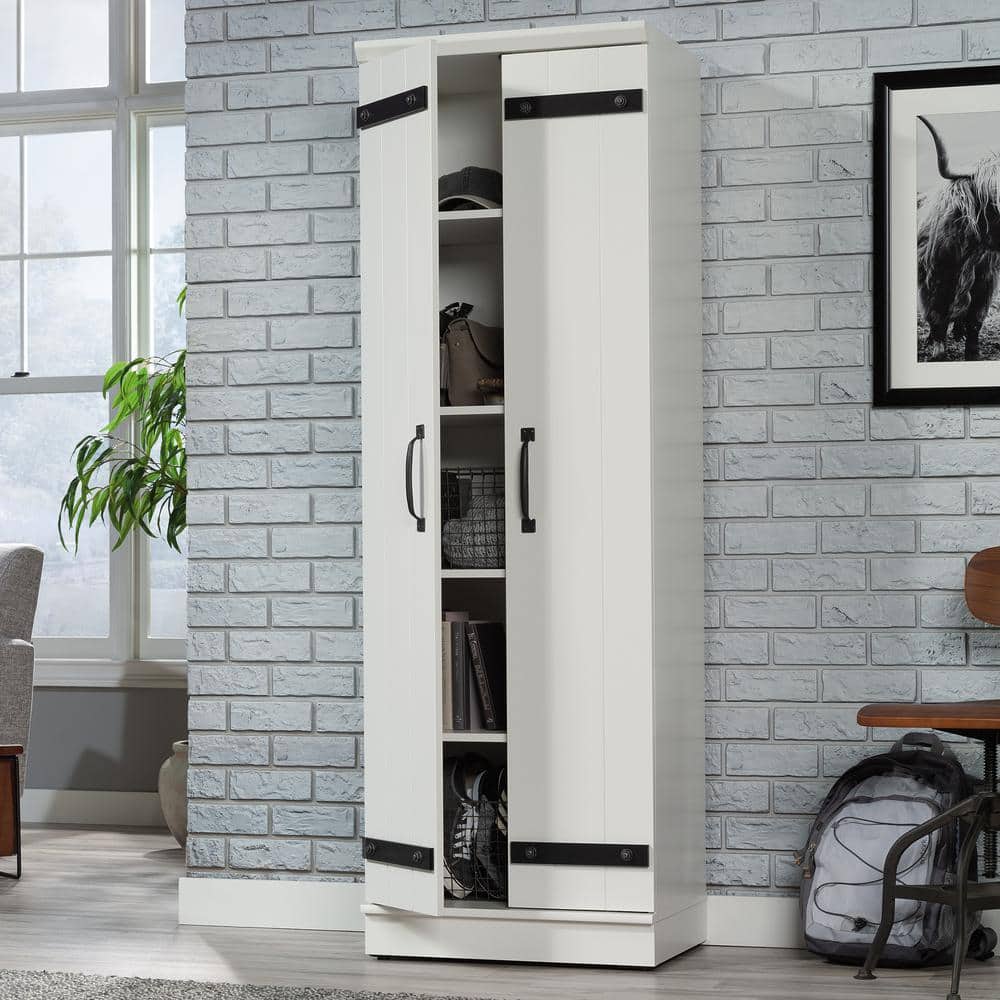 Soft White Tall Kitchen Pantry Cabinet with Adjustable Shelves
