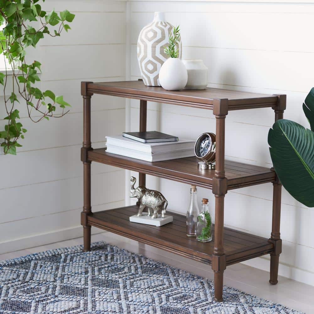 Brown Wood Hallway Table with Spindle Legs and Storage