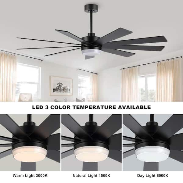 WINGBO 84 in. 9 Blades LED Indoor Black Ceiling Fan with Remote