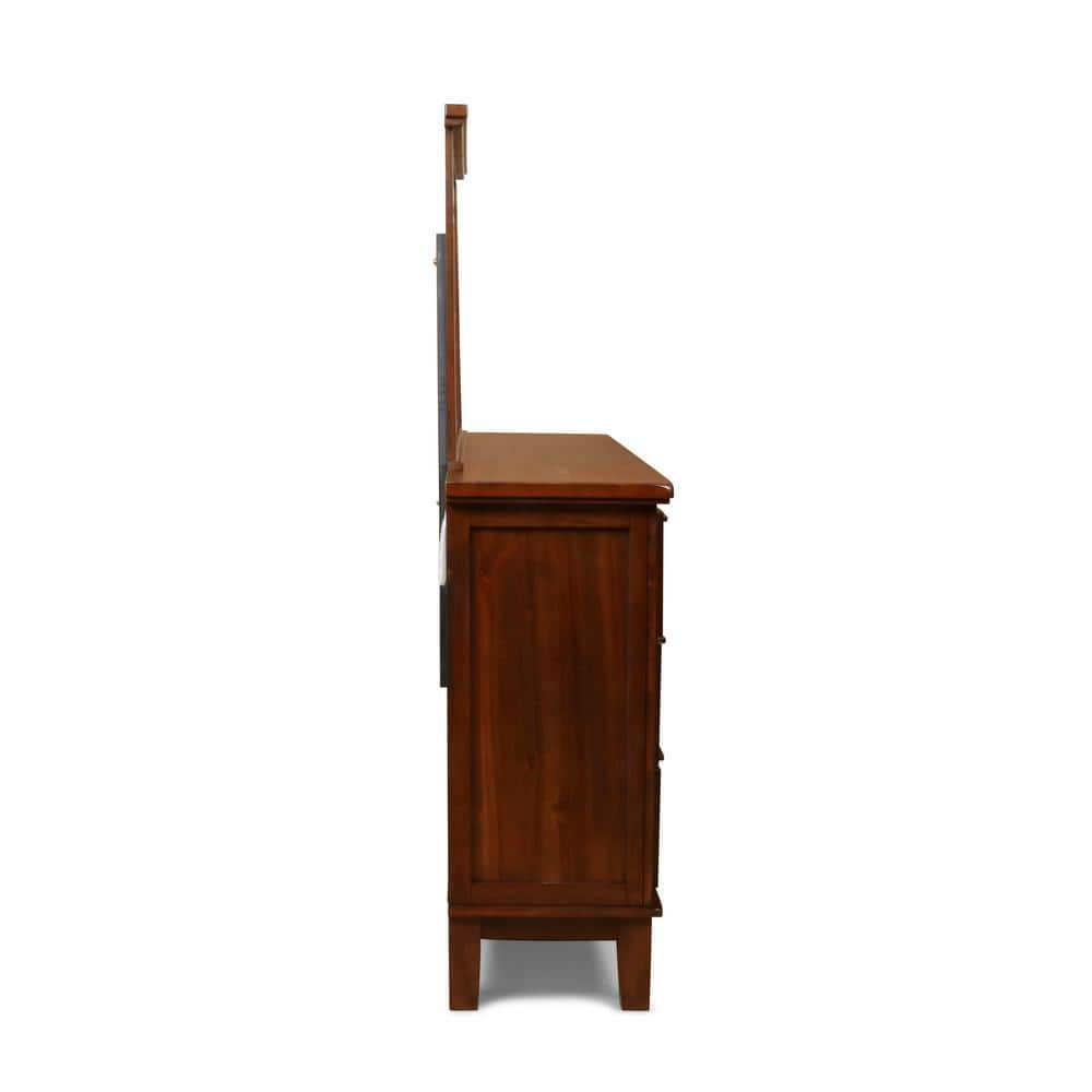 Chestnut Brown Wood 6-Drawer Dresser with Mirror