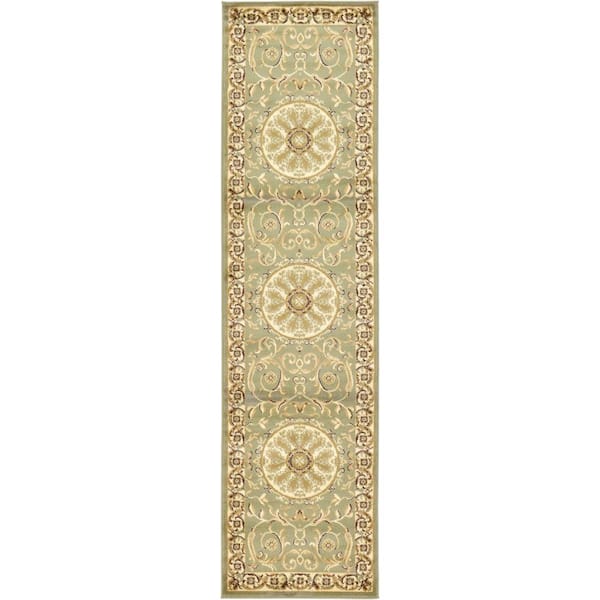Unique Loom Versailles Napoleon Light Green 2' 7 x 10' 0 Runner Rug