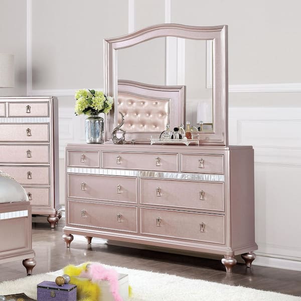 Kloe 2-Piece Rose Gold 7-Drawer 64 in. Dresser with Mirror