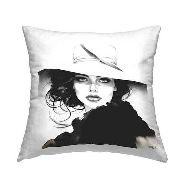 Stupell Industries Trendy Fierce Woman Black Print Polyester 18 in. x 18 in. Throw Pillow