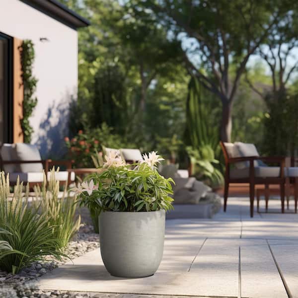 Sapcrete Lightweight 13.5in. x 13in. Pale Yellow Extra Large Tall Round Concrete Plant Pot/Planter for Indoor & Outdoor
