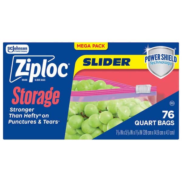 Slider Storage Bags, Reusable Quart Size Bags, Power Shield Technology, 76 Count
