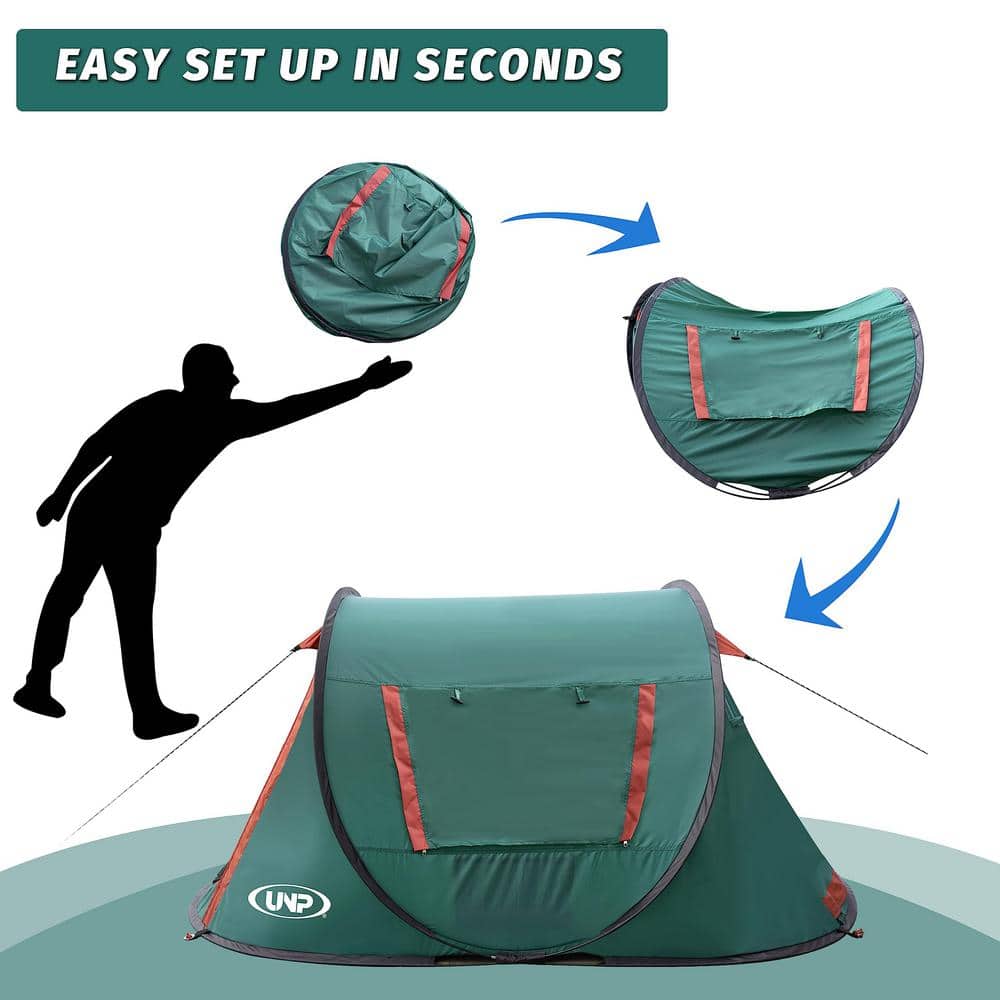 Green 2-Person Pop-Up Camping Tent with Carry Bag