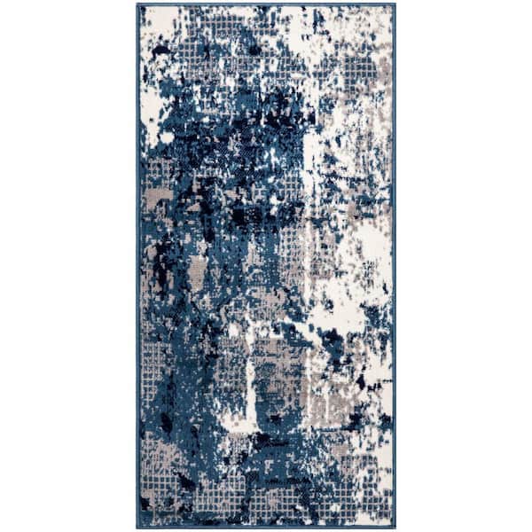 Nourison Grafix Navy Blue doormat 2 ft. x 4 ft. Abstract Contemporary Area Rug