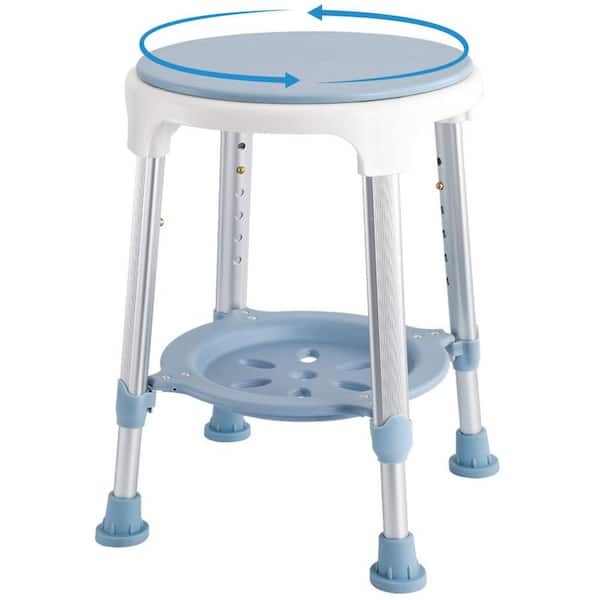 300 lb. Aluminum Adjustable Shower Stool in Blue and White with Storage Tray, 360° Swivel Bath Shower Seat for Seniors