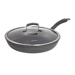 Translucent 13 in. Hard-Anodized Aluminum Nonstick Frying Pan in Dark Gray with Glass Lid