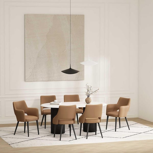 Tremont Modern Saddle Faux Leather Upholstered Dining Arm and Side Chair Set with Metal Legs (Set of 6)